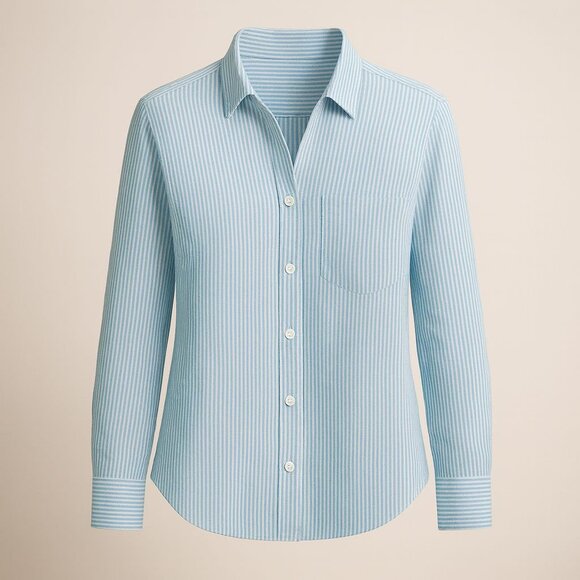 UNTUCKit Tops - UNTUCKit Sherry Linen LS Shirt Womens Size 4 Light Turquoise Blue & White Stripe